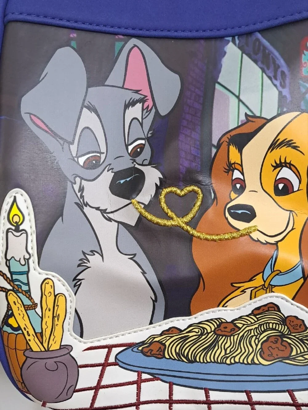 Loungefly x Disney Lady and the Tramp Purple Spaghetti Scene Mini Backpack